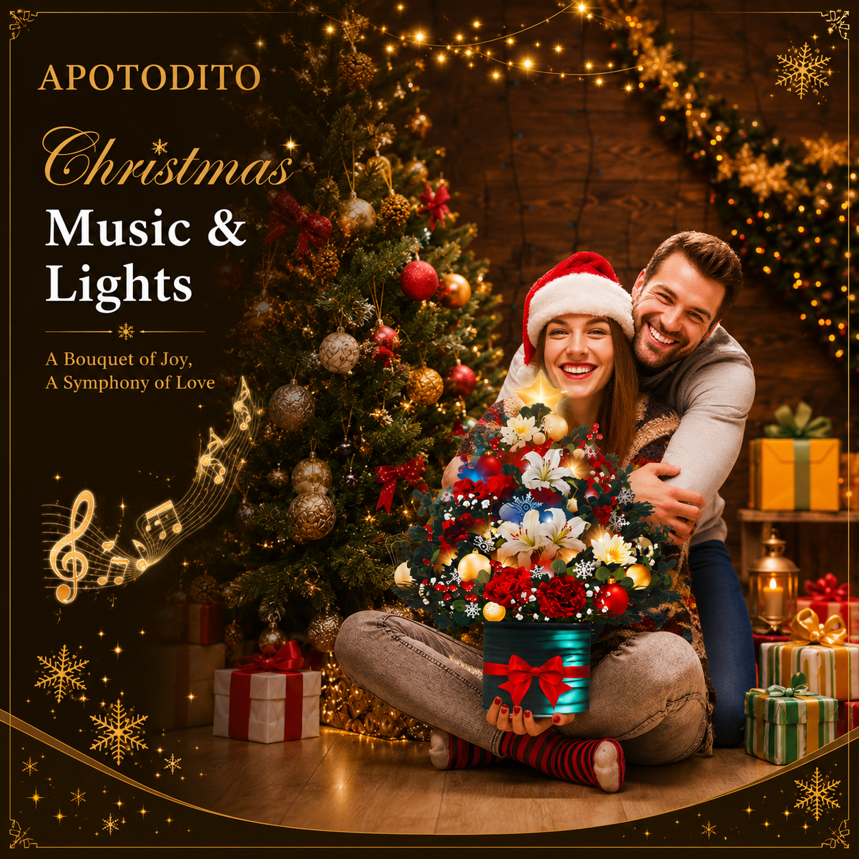 APOTODITO Christmas Tree Pop Up Christmas Cards with Lights and Music, Christmas Tree Bouquet, Popup Musical Greeting Card for Christmas Holiday New Year