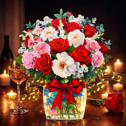 3D pop-up rose bouquet Valentine's card with music and lights