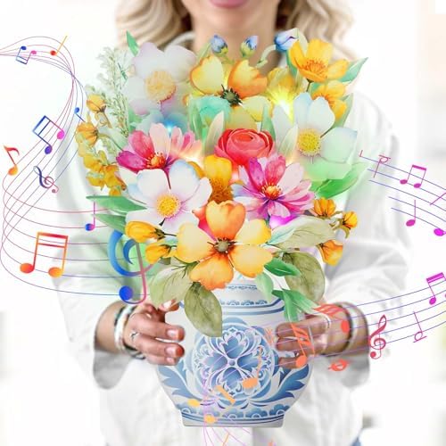 3D pop-up watercolor flower Mother's Day card with music and lights