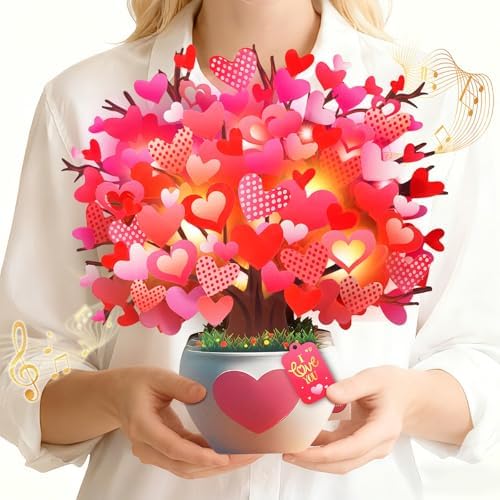 3D Tree of Hearts anniversary card with music and lights