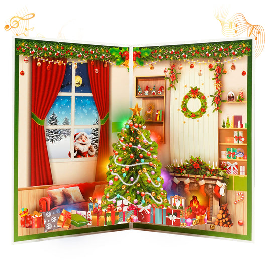 APOTODITO 3d Musical Christmas Cards, Pop Up Card with Music and Light, Merry Christmas Pop up Greeting Card for Family Friends Children in Holiday New Year
