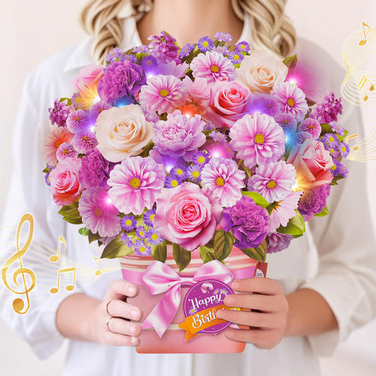 APOTODITO Birthday Cards, Birthday Card with Music and Light, Flower Bouquet 3D Card for Mom, Women, Wife (Birthday Purple Flower)