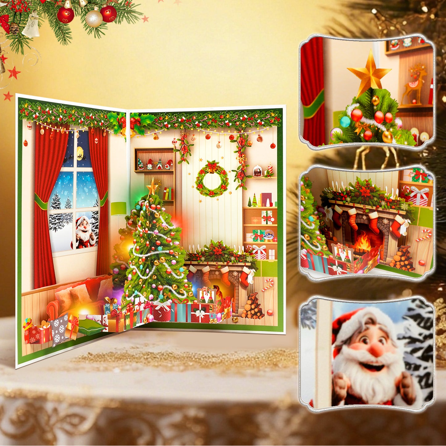 APOTODITO 3d Musical Christmas Cards, Pop Up Card with Music and Light, Merry Christmas Pop up Greeting Card for Family Friends Children in Holiday New Year