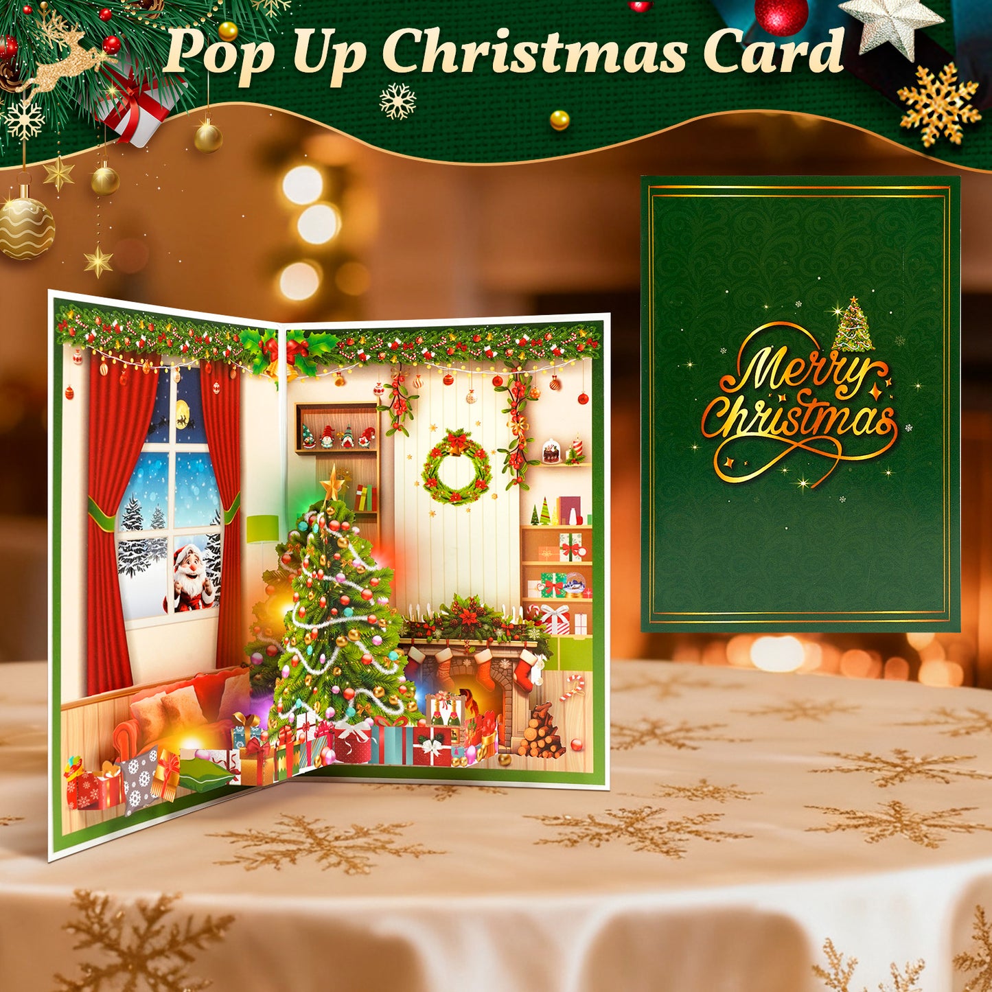 APOTODITO 3d Musical Christmas Cards, Pop Up Card with Music and Light, Merry Christmas Pop up Greeting Card for Family Friends Children in Holiday New Year