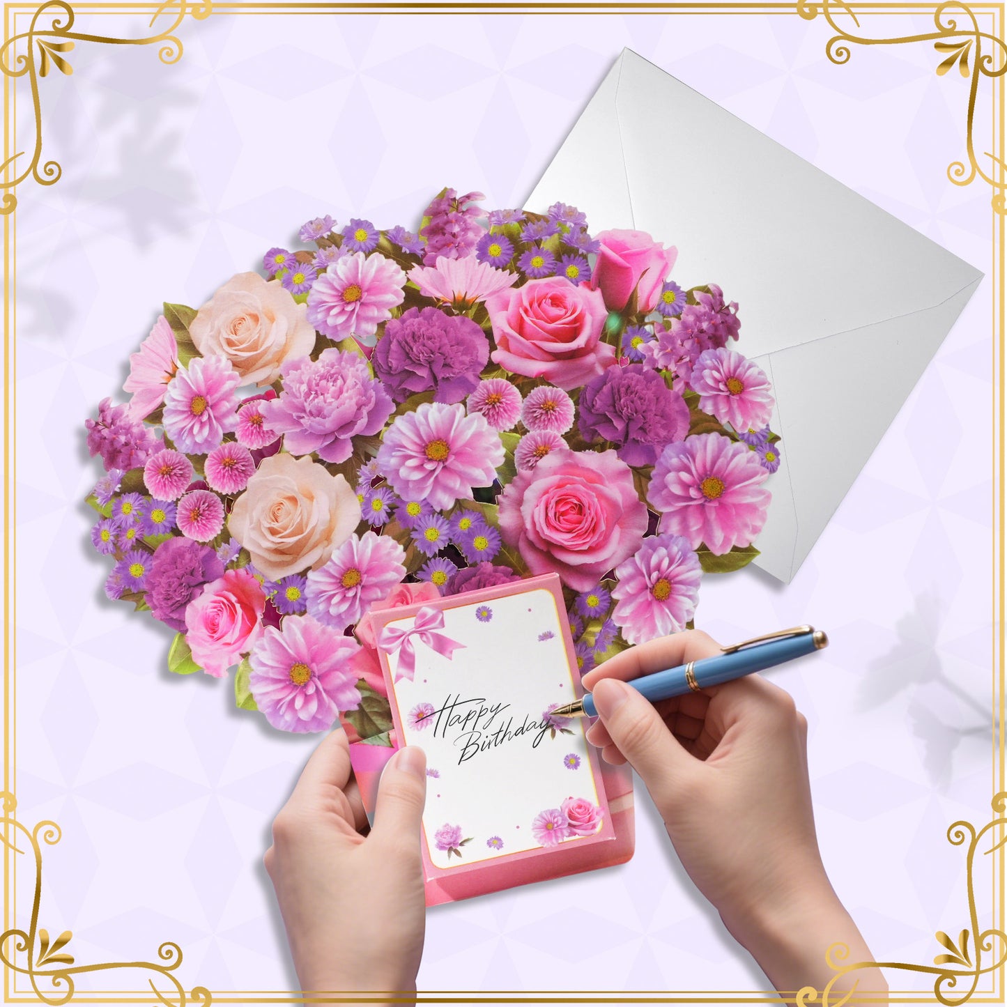 APOTODITO Birthday Cards, Birthday Card with Music and Light, Flower Bouquet 3D Card for Mom, Women, Wife (Birthday Purple Flower)