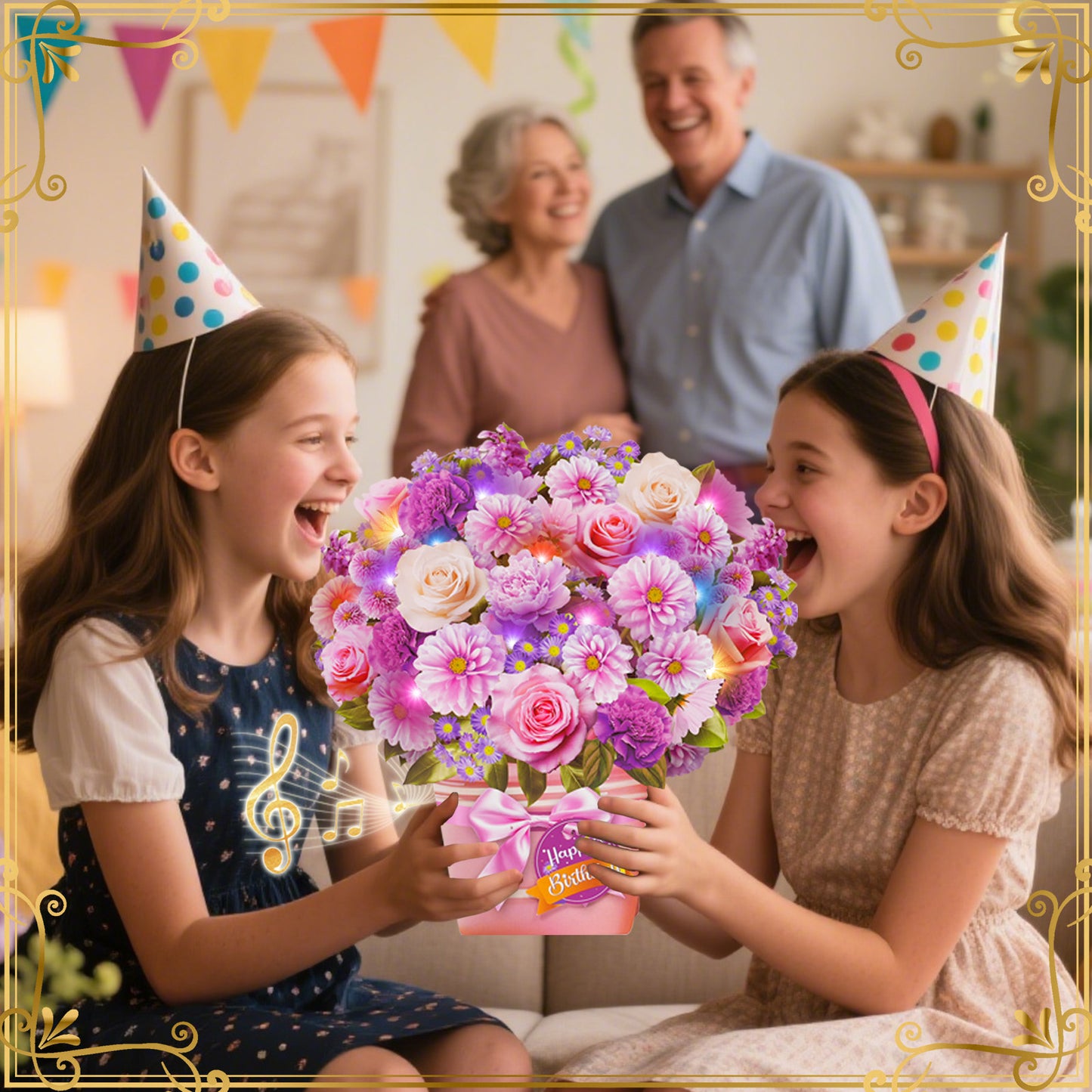 APOTODITO Birthday Cards, Birthday Card with Music and Light, Flower Bouquet 3D Card for Mom, Women, Wife (Birthday Purple Flower)