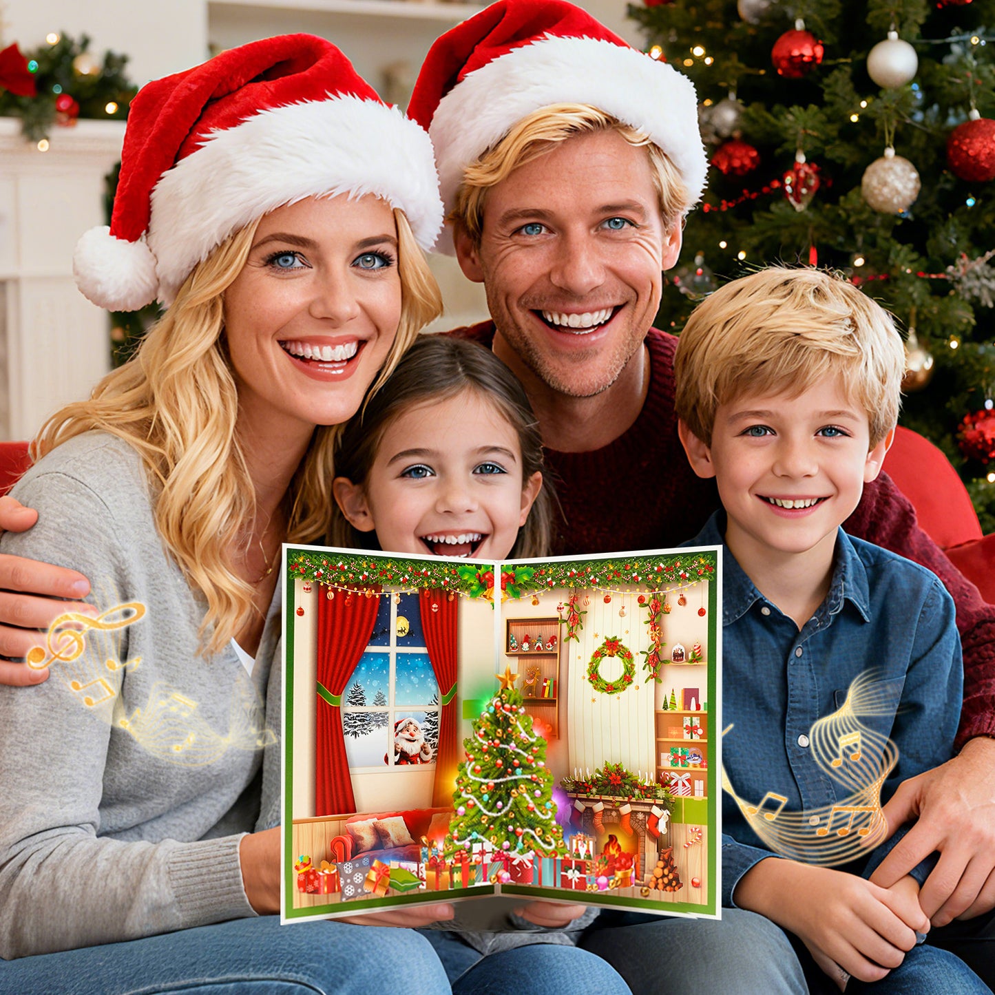 APOTODITO 3d Musical Christmas Cards, Pop Up Card with Music and Light, Merry Christmas Pop up Greeting Card for Family Friends Children in Holiday New Year