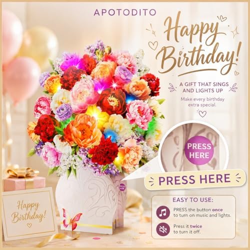 Colorful peony card with LED lights