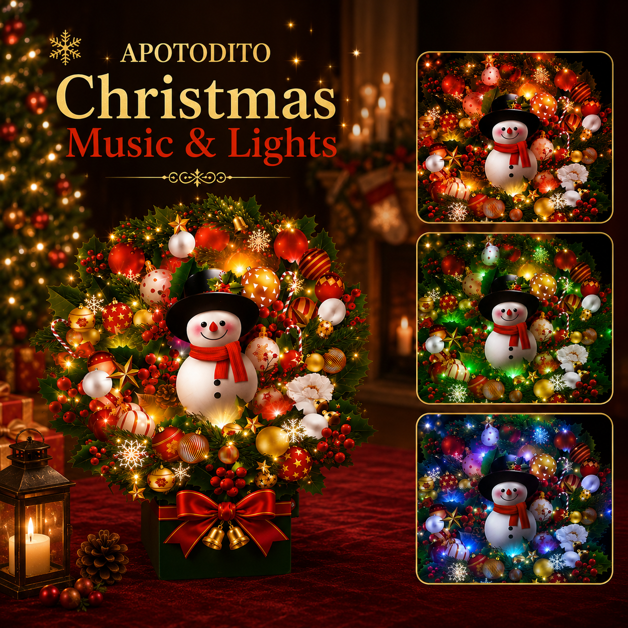 APOTODITO Christmas Cards with Lights and Music, Christmas Bouquet with Snowman, Popup Musical Greeting Card for Holiday New Year