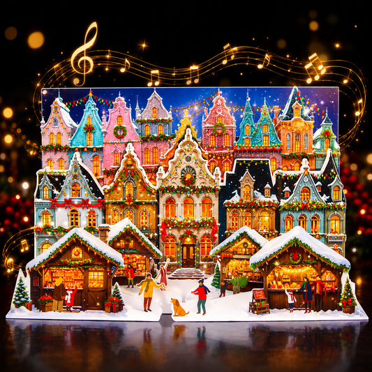 Musical Pop Up Christmas Market Cards with Light