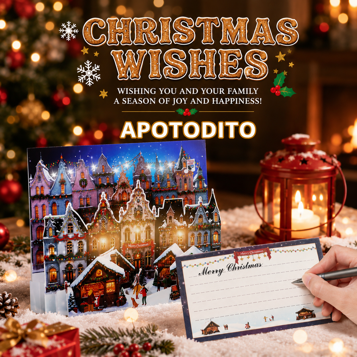 Musical Pop Up Christmas Market Cards with Light