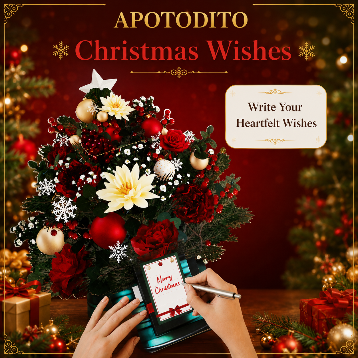 APOTODITO Christmas Tree Pop Up Christmas Cards with Lights and Music, Christmas Tree Bouquet, Popup Musical Greeting Card for Christmas Holiday New Year